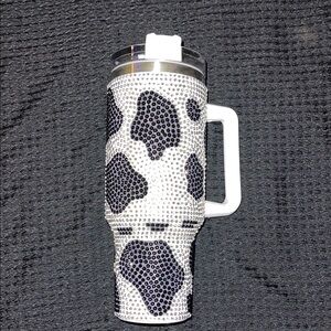 Source Unknown Black and White Rhinestone Travel Mug
